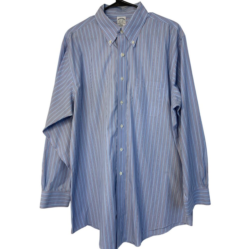 Brooks Brothers Mens Slim Fit Cotton Striped Dress Shirt 17.5 neck L/XL RN10508